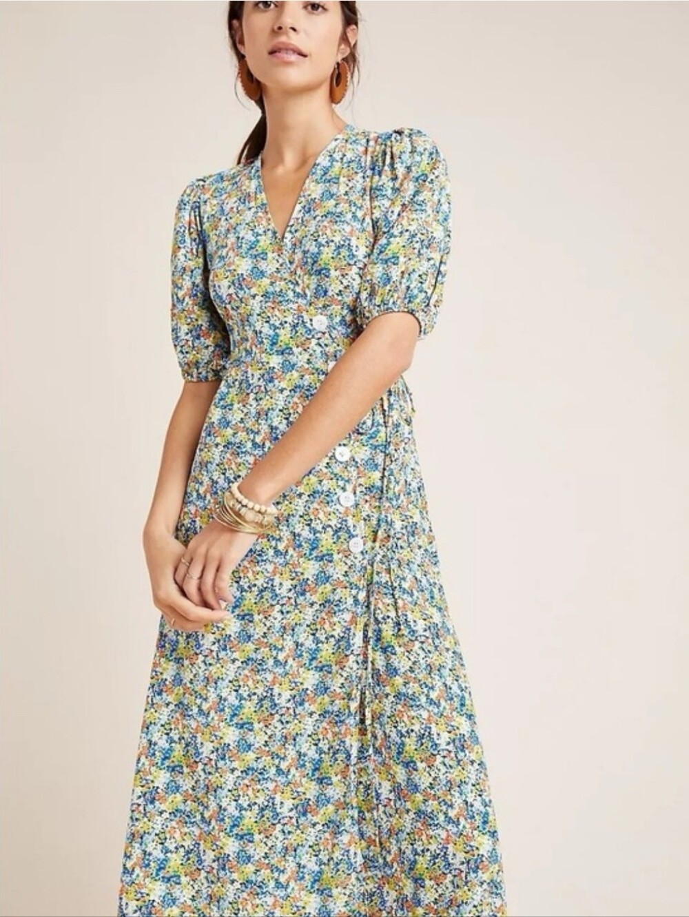 Faithfull The Brand Marta Midi Dress Floral Puff Sleeve Wrap Modest Cottagecore